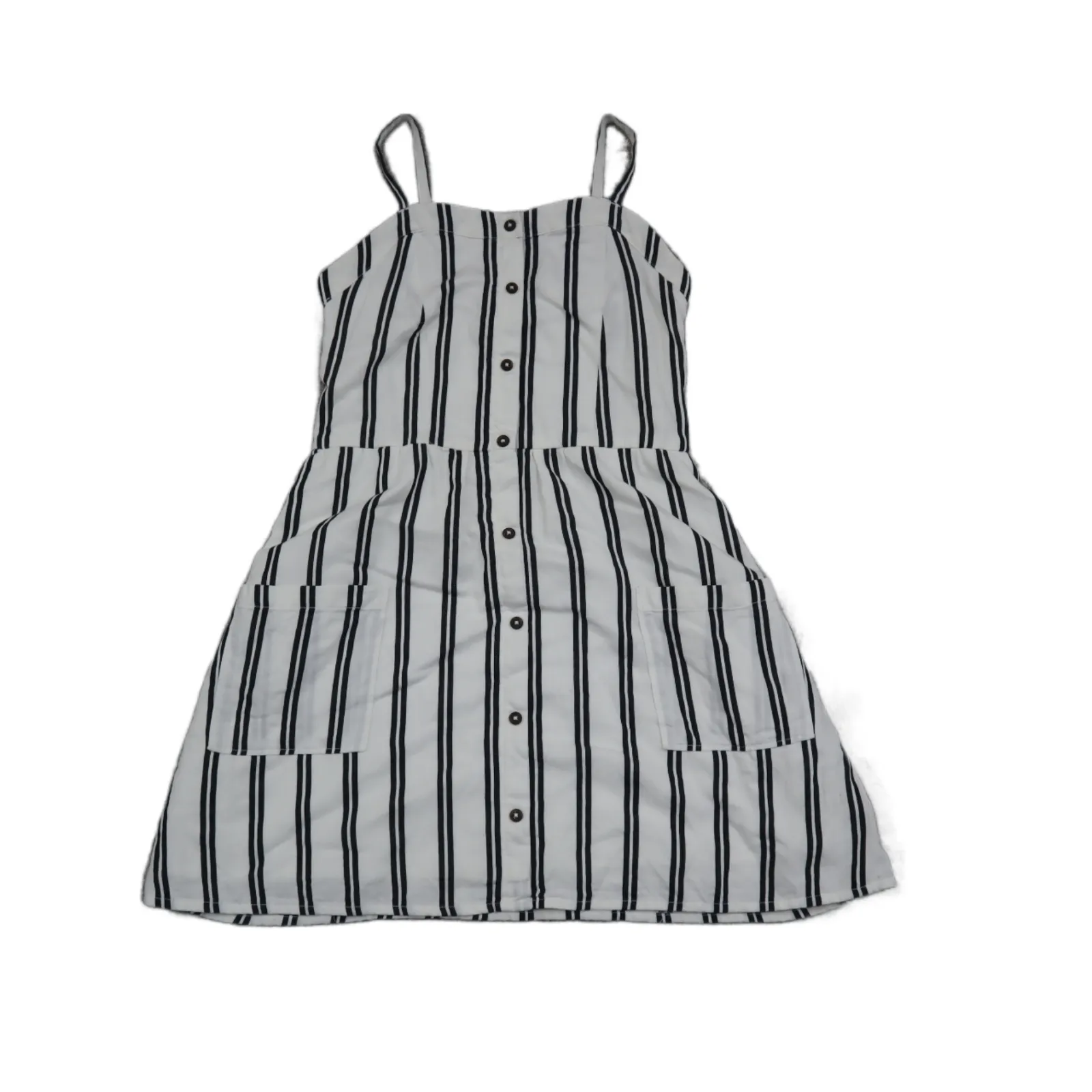 Abercrombie Women A Line Mini Dress Striped Sleeveless White Black Kids SZ 9/10