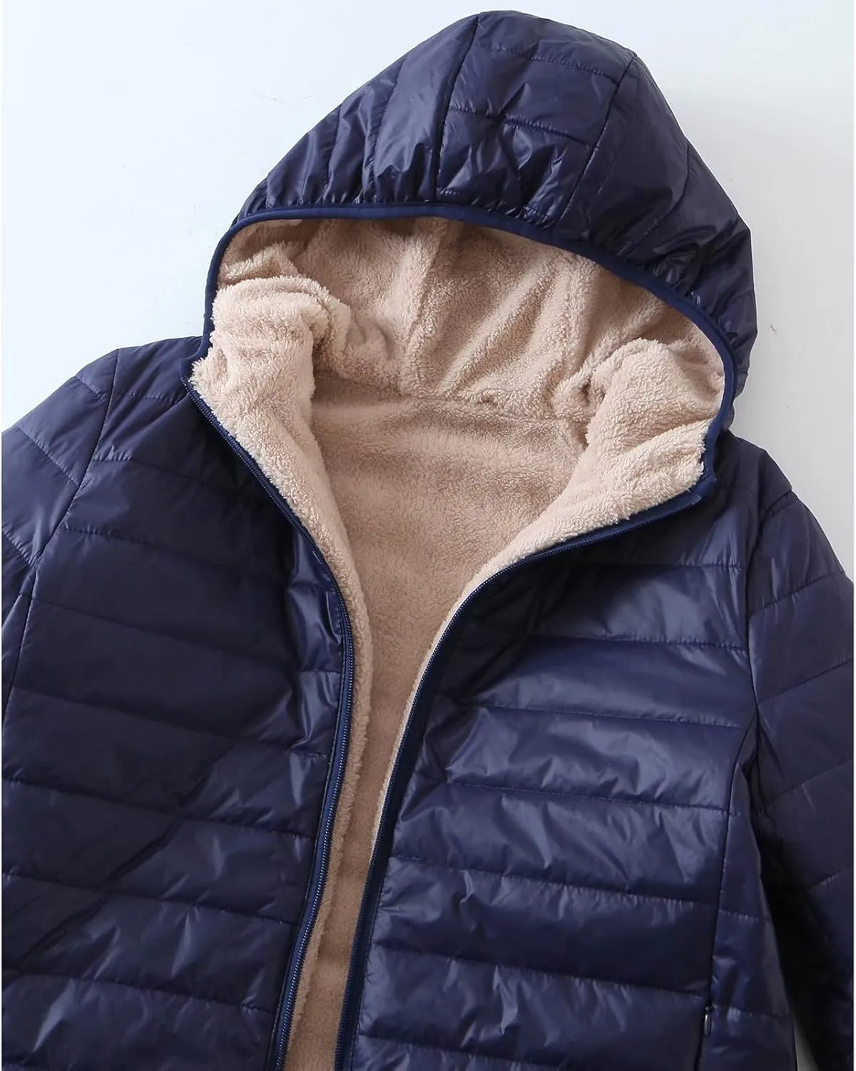 Akklian Womens Padded Cotton Puffer Jacket Winter Slim Fit Down Jackets & Parkas Zip Up Hooded Coat Sherpa Thermal Plush Tops