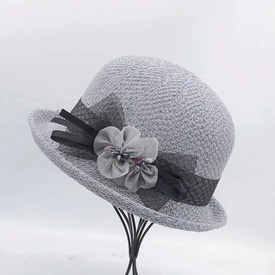 Art Khaki Tulle Floral Floppy Sun Hat LY504