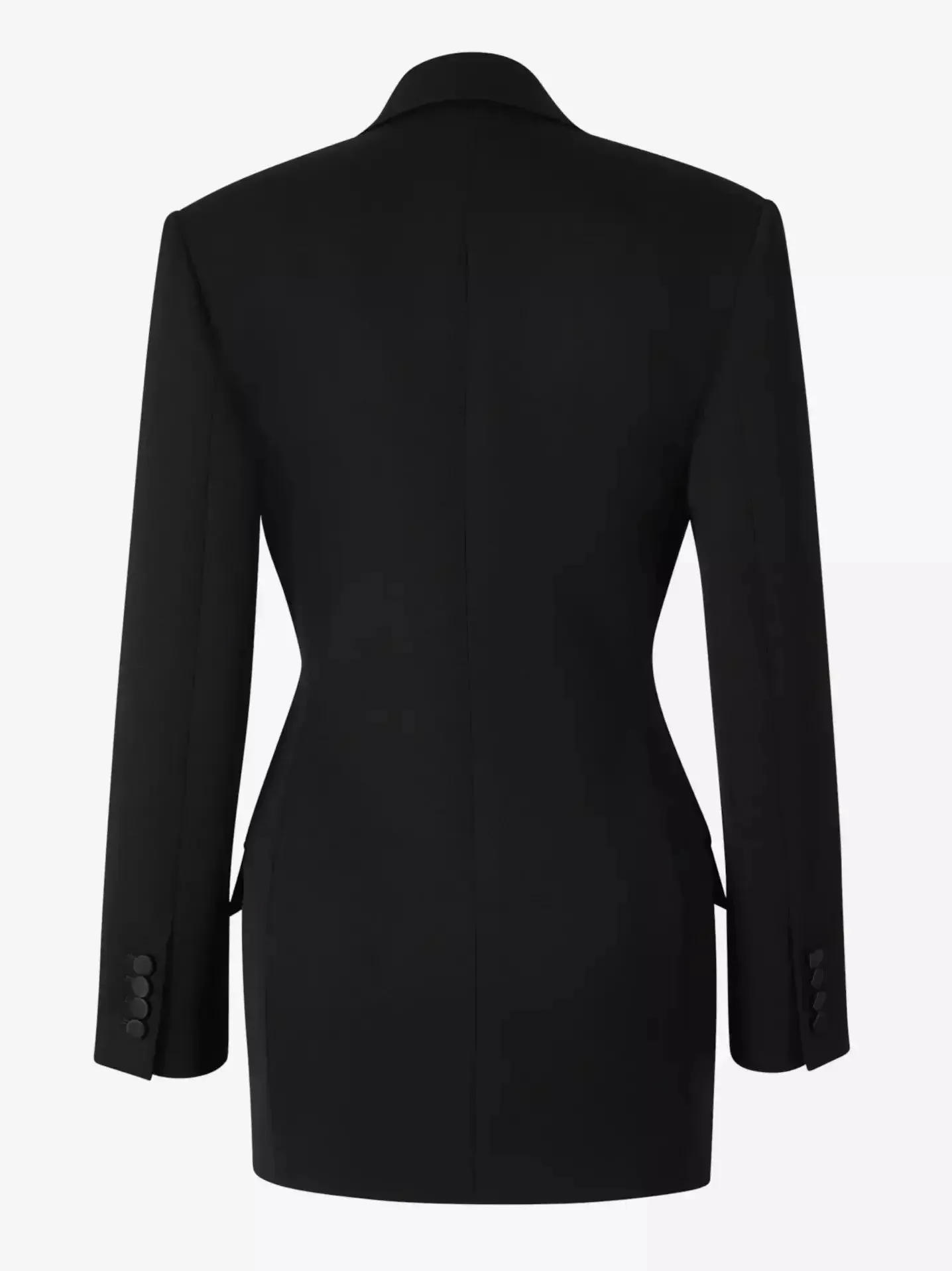 Black Double-Breasted Wool-Blend Blazer with Satin Trim