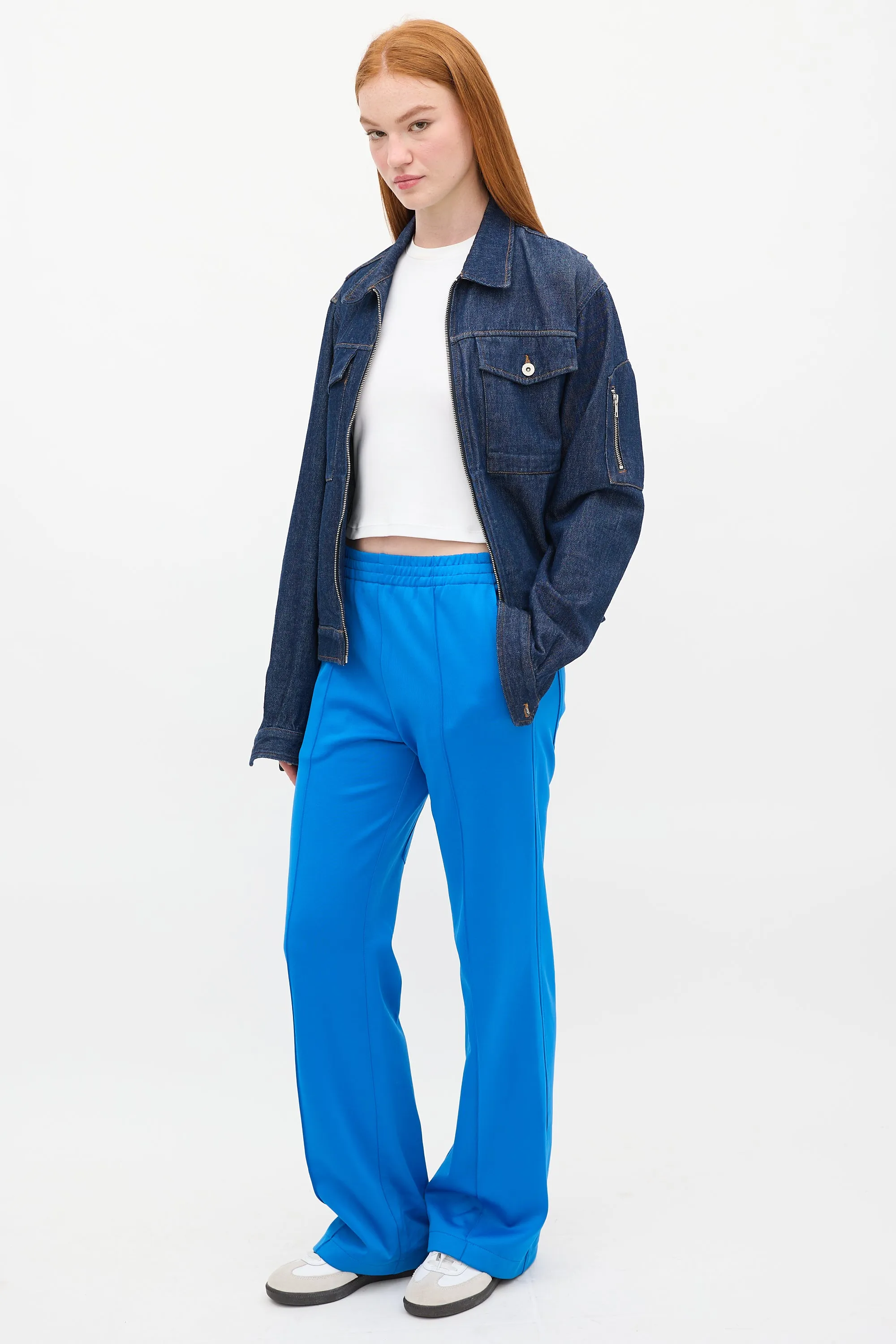 Blue Nylon & Cotton Pintuck Lounge Pant