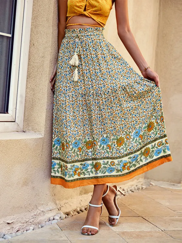 Bohemian Print Resort Swing Elastic Waist Skirt