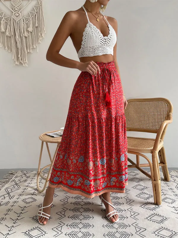 Bohemian Print Resort Swing Elastic Waist Skirt