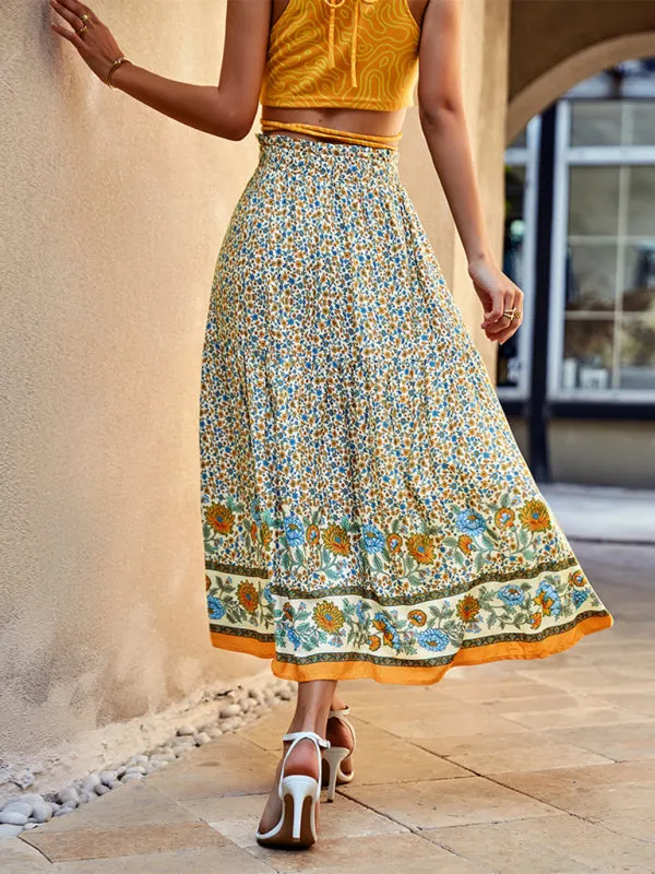Bohemian Print Resort Swing Elastic Waist Skirt