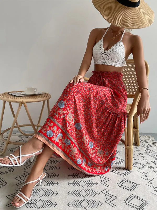 Bohemian Print Resort Swing Elastic Waist Skirt