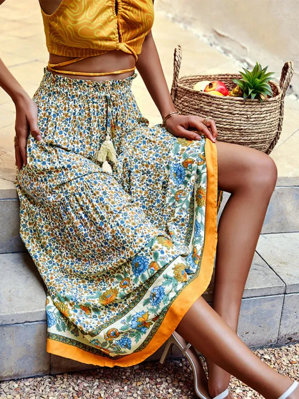 Bohemian Print Resort Swing Elastic Waist Skirt