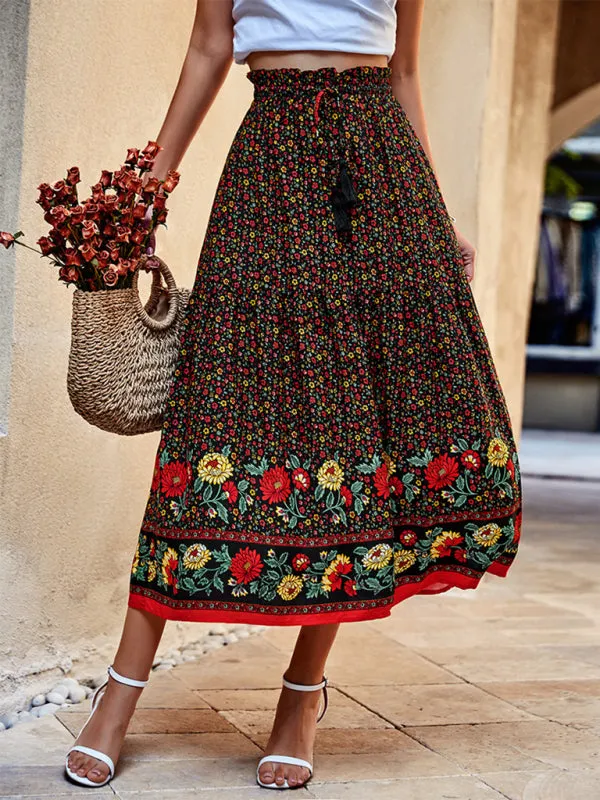 Bohemian Print Resort Swing Elastic Waist Skirt