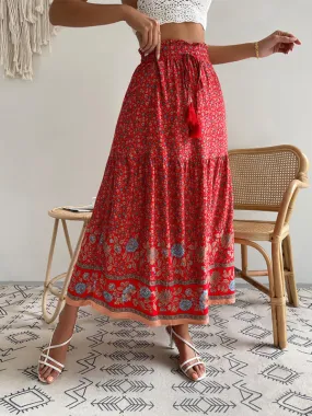 Bohemian Print Resort Swing Elastic Waist Skirt