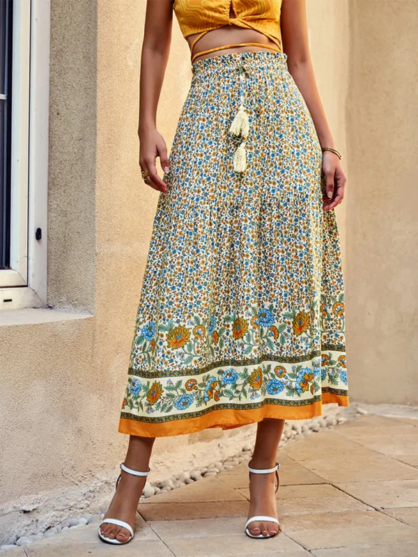 Bohemian Print Resort Swing Elastic Waist Skirt