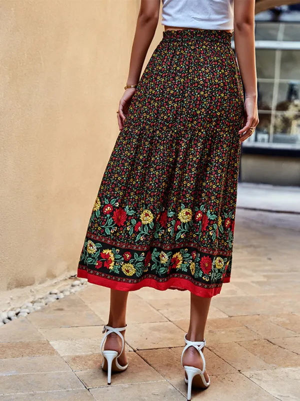 Bohemian Print Resort Swing Elastic Waist Skirt