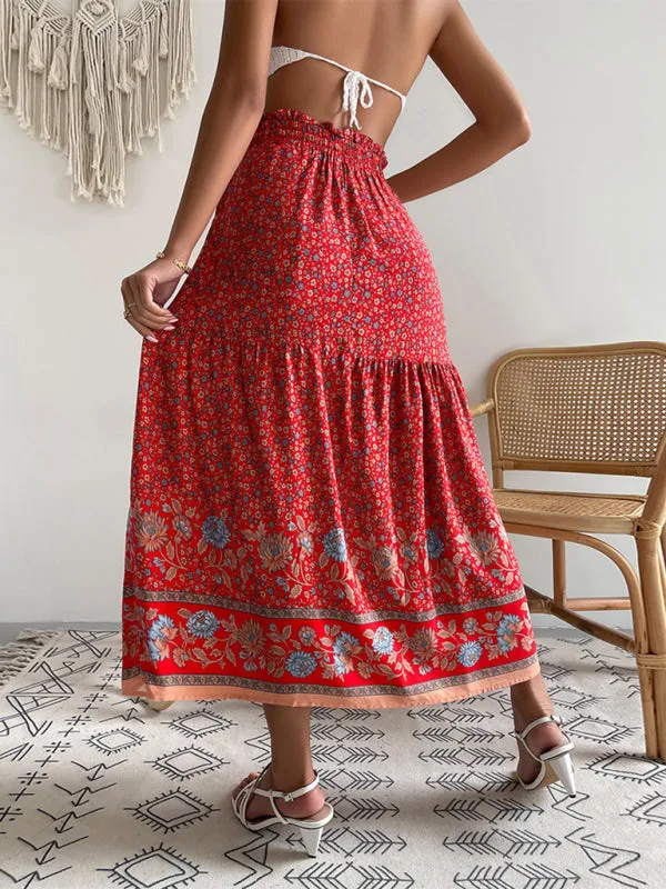 Bohemian Print Resort Swing Elastic Waist Skirt