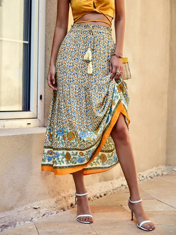 Bohemian Print Resort Swing Elastic Waist Skirt