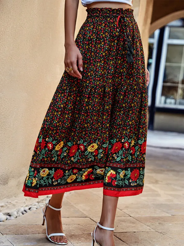 Bohemian Print Resort Swing Elastic Waist Skirt