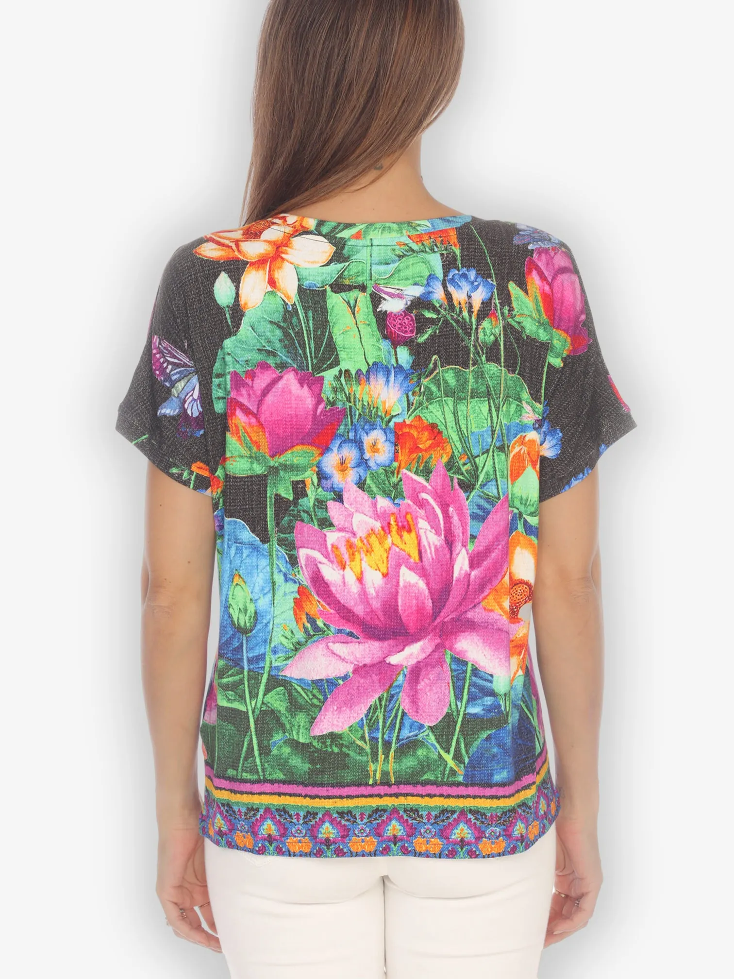 Botanical Butterfly Black Exclusive Cap Sleeves Tee