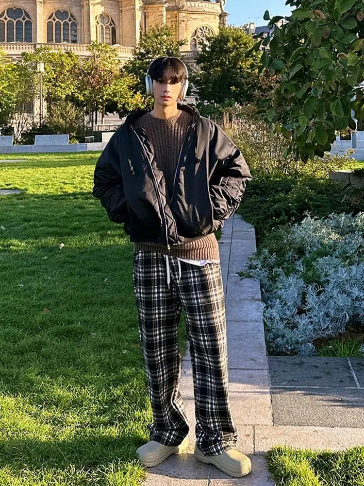 Casual Fit Drawstring Plaid Pants