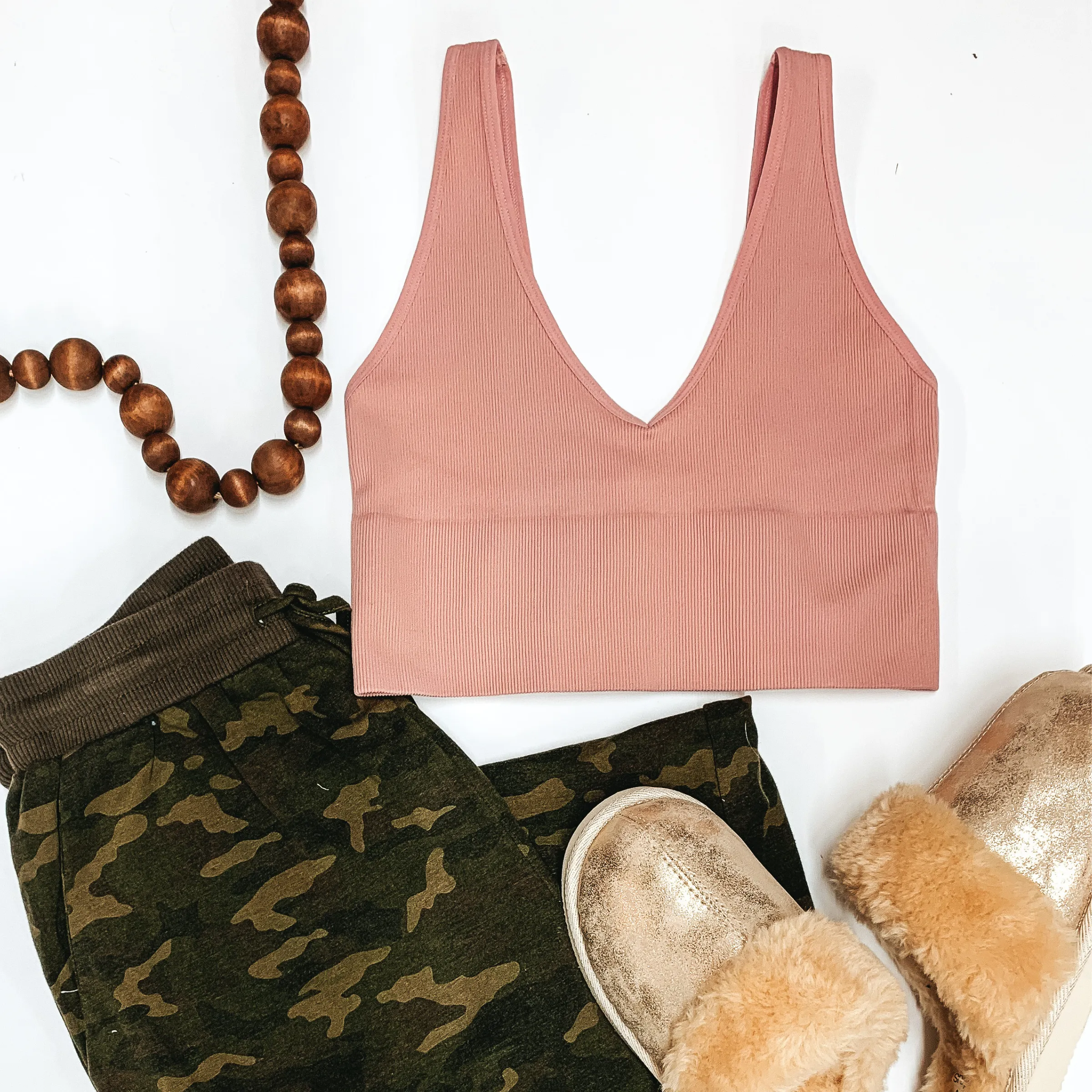 Coming Over Deep V Neck Crop Tank Top in Mauve