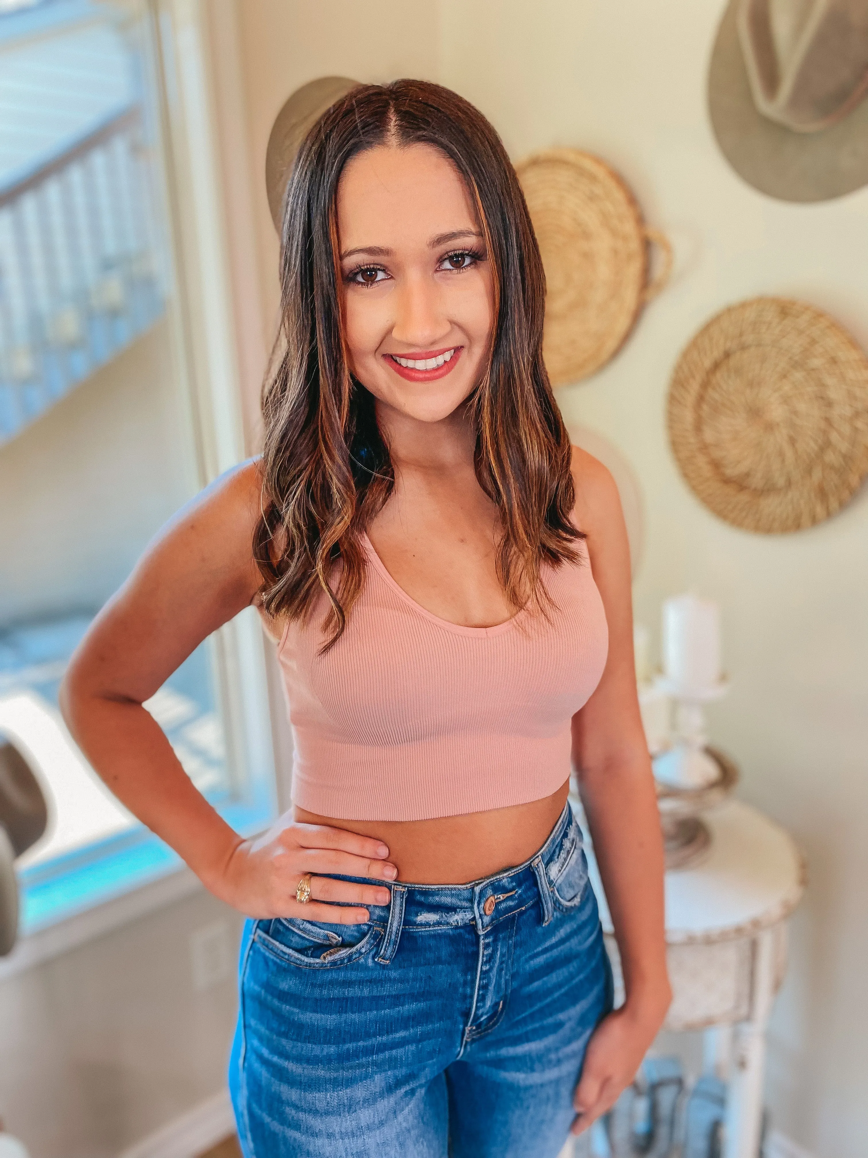 Coming Over Deep V Neck Crop Tank Top in Mauve