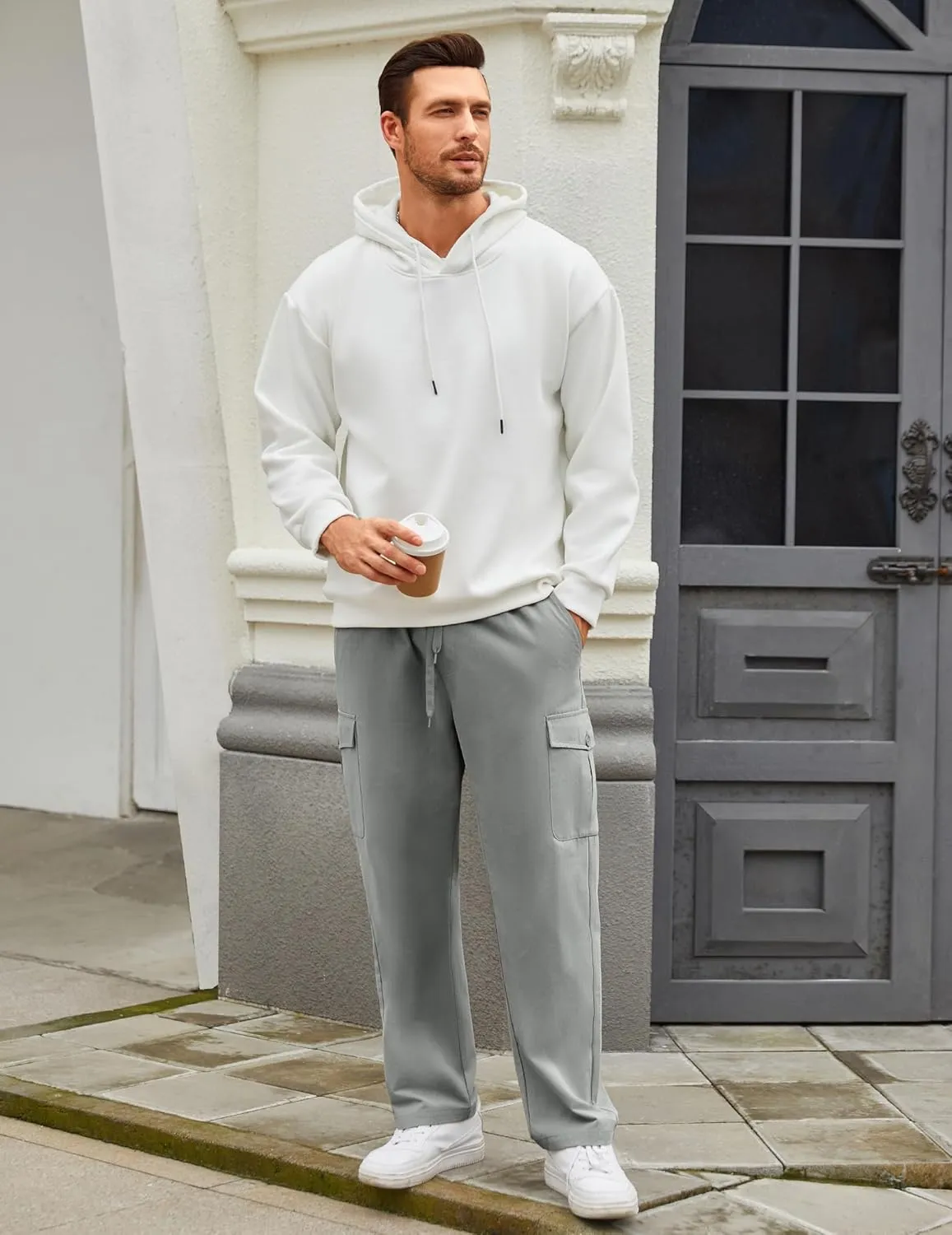 COOFANDY Mens Casual Cargo Pants Relaxed Fit Outdoor Hiking Pants Cotton Drawstring Sweatpants with Pockets