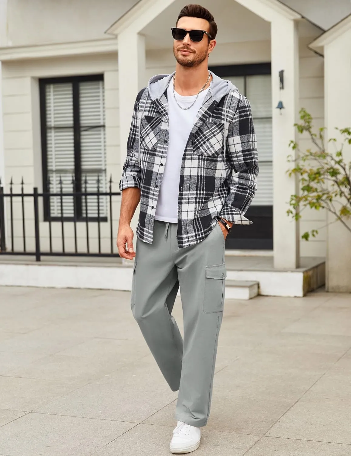 COOFANDY Mens Casual Cargo Pants Relaxed Fit Outdoor Hiking Pants Cotton Drawstring Sweatpants with Pockets