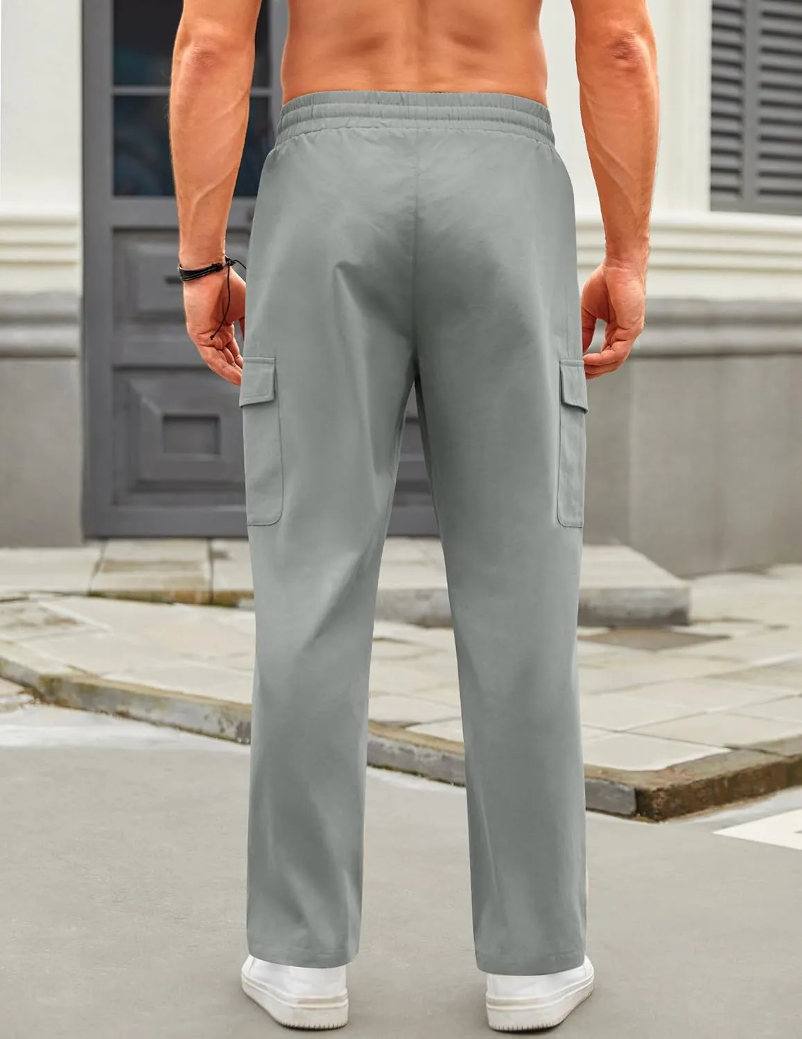 COOFANDY Mens Casual Cargo Pants Relaxed Fit Outdoor Hiking Pants Cotton Drawstring Sweatpants with Pockets