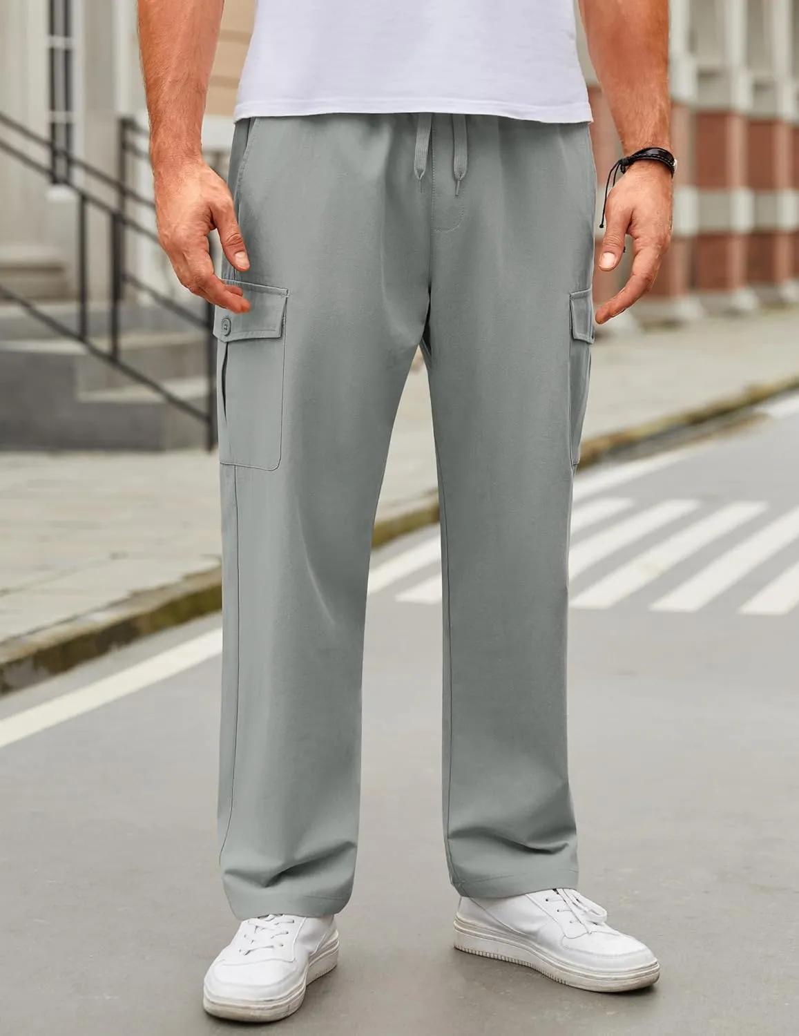 COOFANDY Mens Casual Cargo Pants Relaxed Fit Outdoor Hiking Pants Cotton Drawstring Sweatpants with Pockets