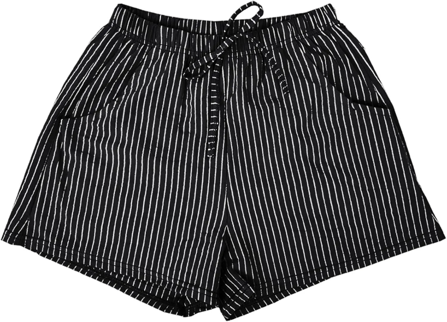 cooki Linen Shorts for Women Summer Casual High Waist Wide Leg Drawstring Striped Shorts with Pockets Elastic Beach Shorts