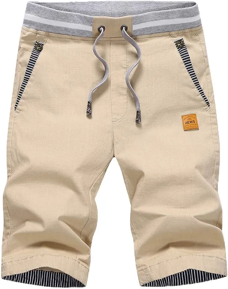 CRNTCEM Mens Casual Cotton Shorts Athletic Workout Tactical Shorts Elastic Waisted Summer Twill Golf Shorts with Pockets