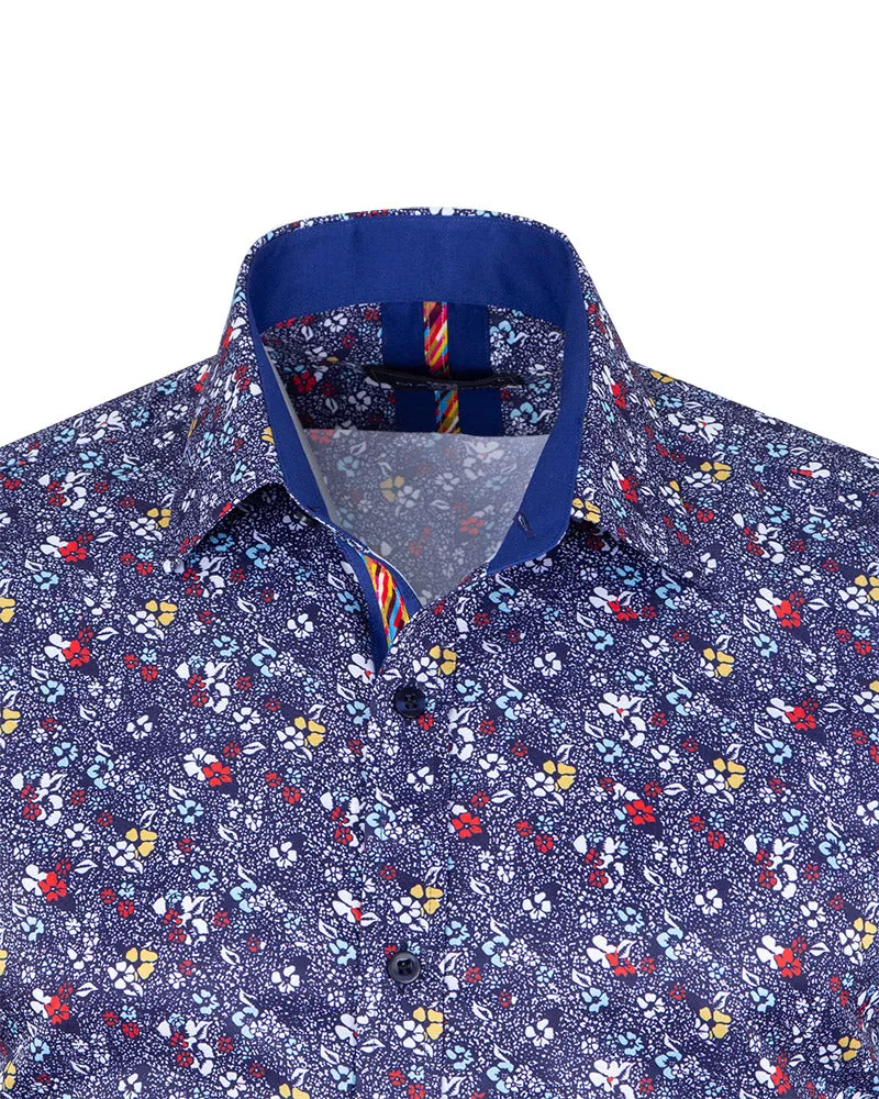 Dark Blue Colourful Floral Print Shirt
