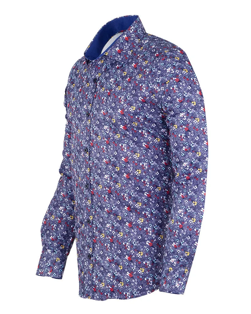 Dark Blue Colourful Floral Print Shirt