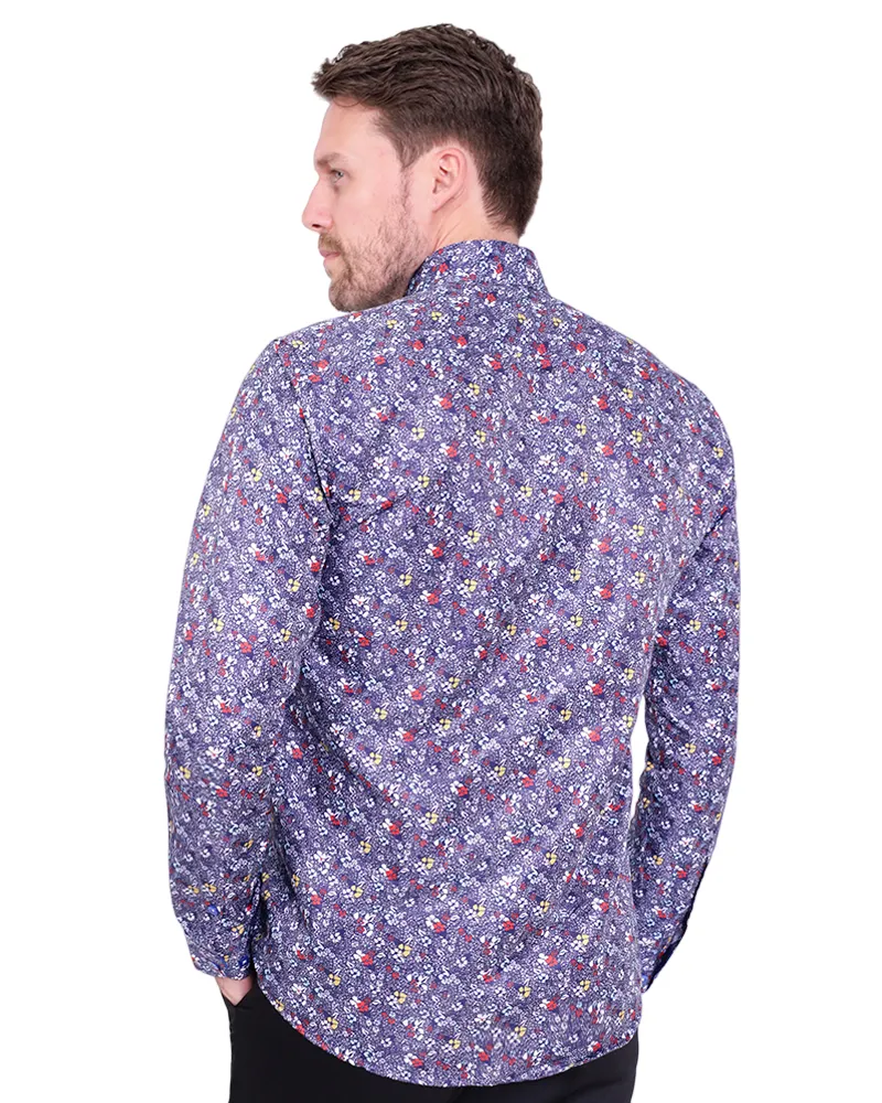 Dark Blue Colourful Floral Print Shirt