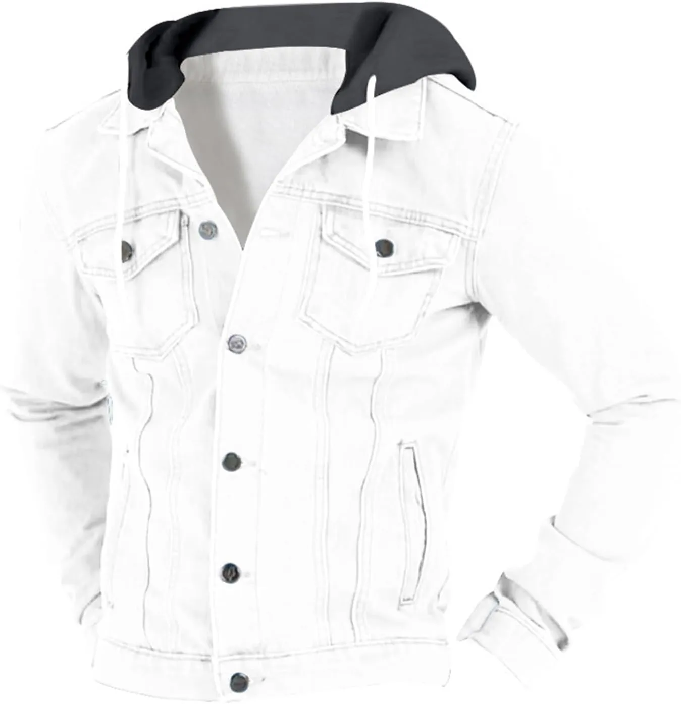 Denim Jacket Men Hoodie Casual Classic Slim Fit Distressed Jean Jacket Long Sleeve Hooded Trucker Jackets Outwear