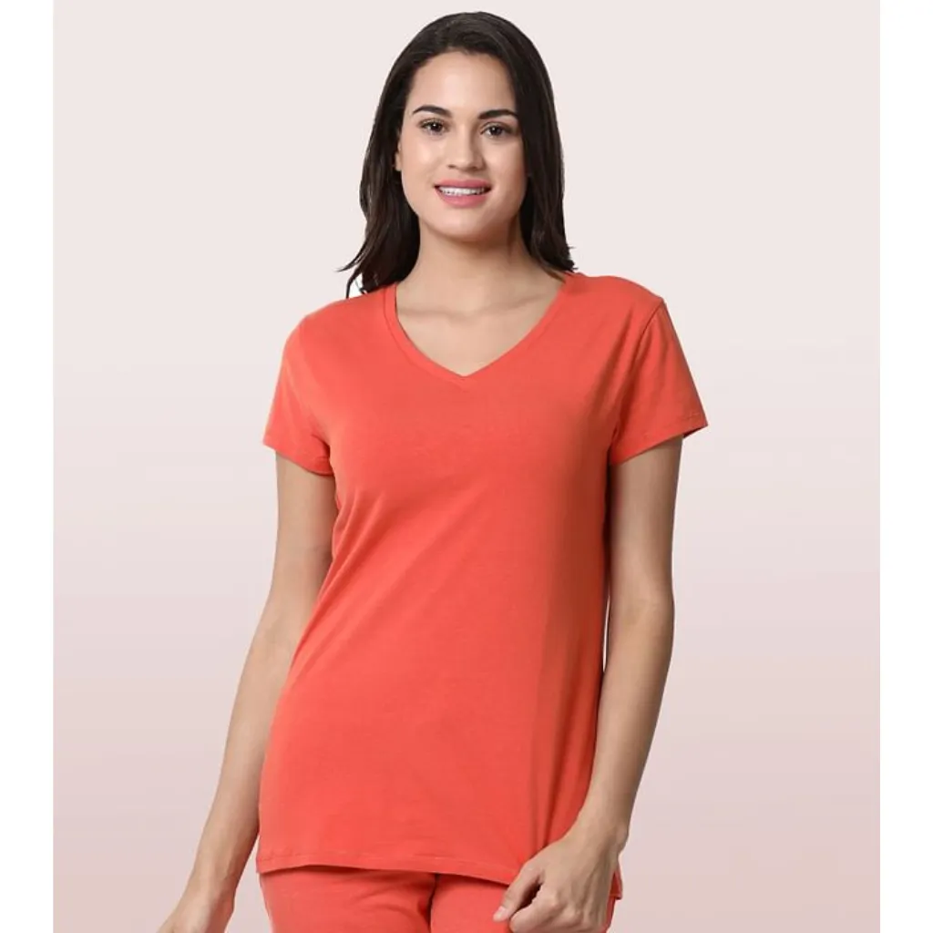 ENAMOR-E067 ESSENTIALS COTTON BASIC "V" TEE