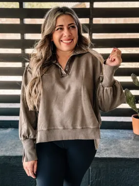 Getaway Luxe Athleisure Oversized Top, Washed Brown