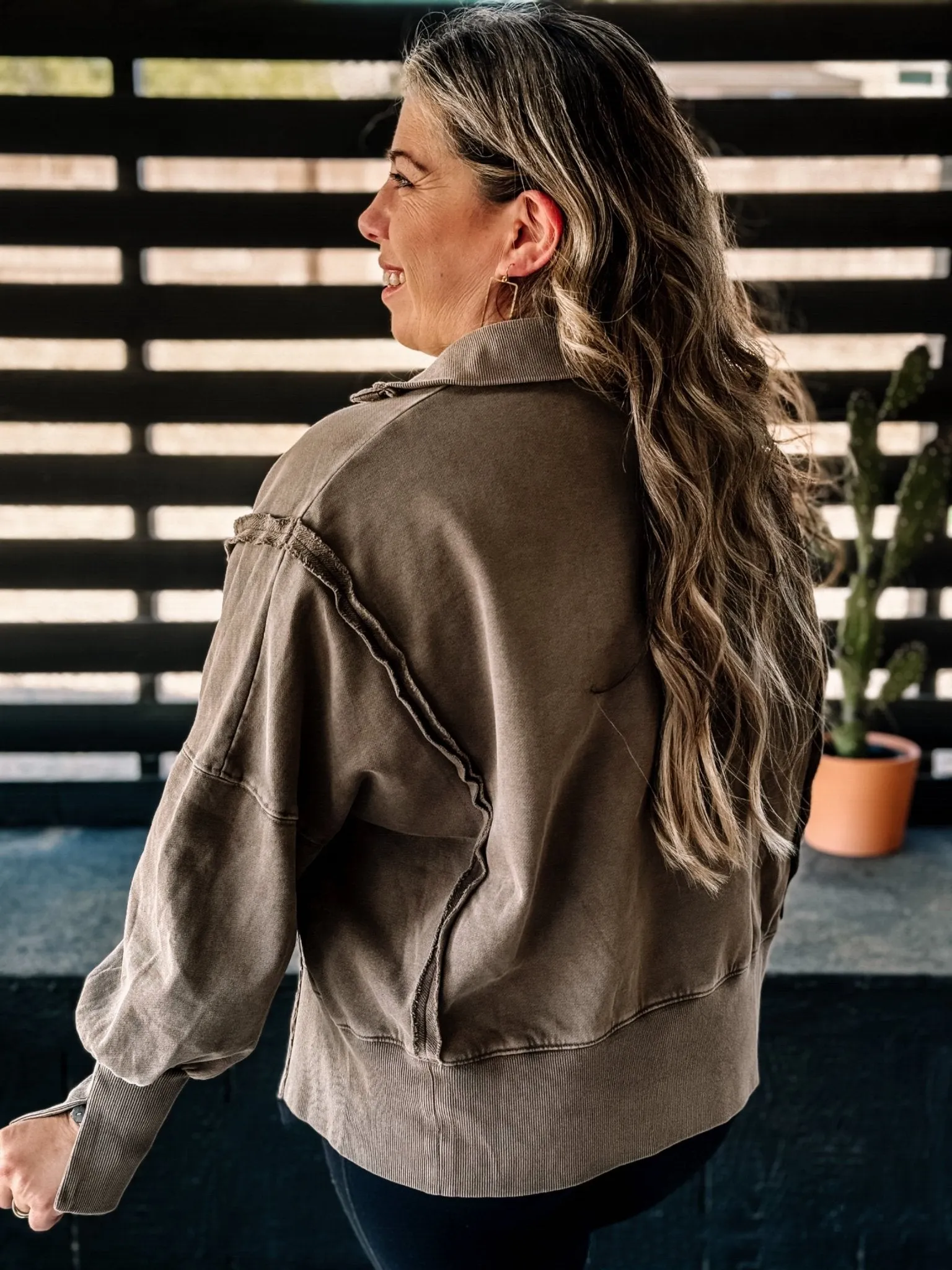 Getaway Luxe Athleisure Oversized Top, Washed Brown