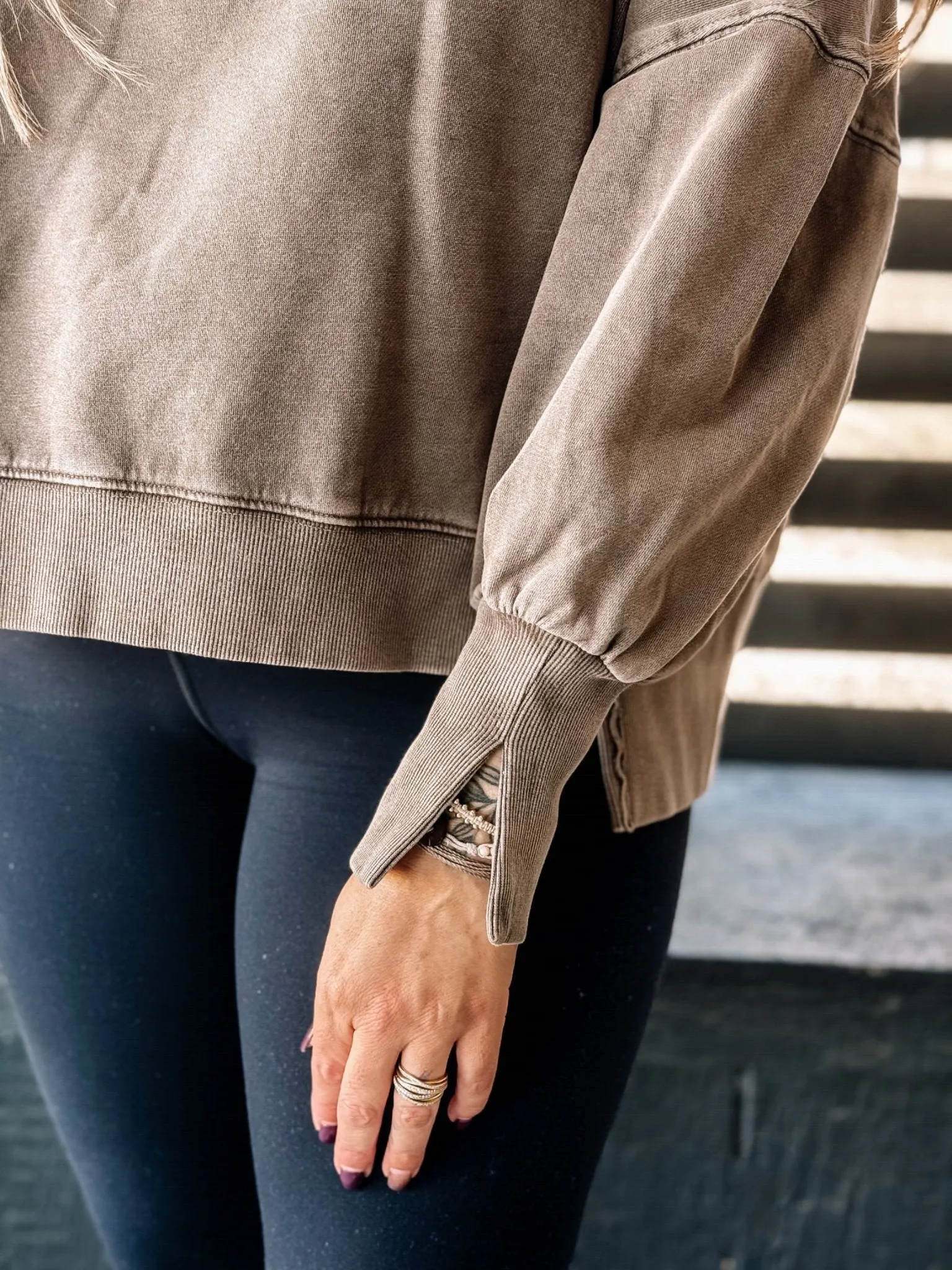 Getaway Luxe Athleisure Oversized Top, Washed Brown