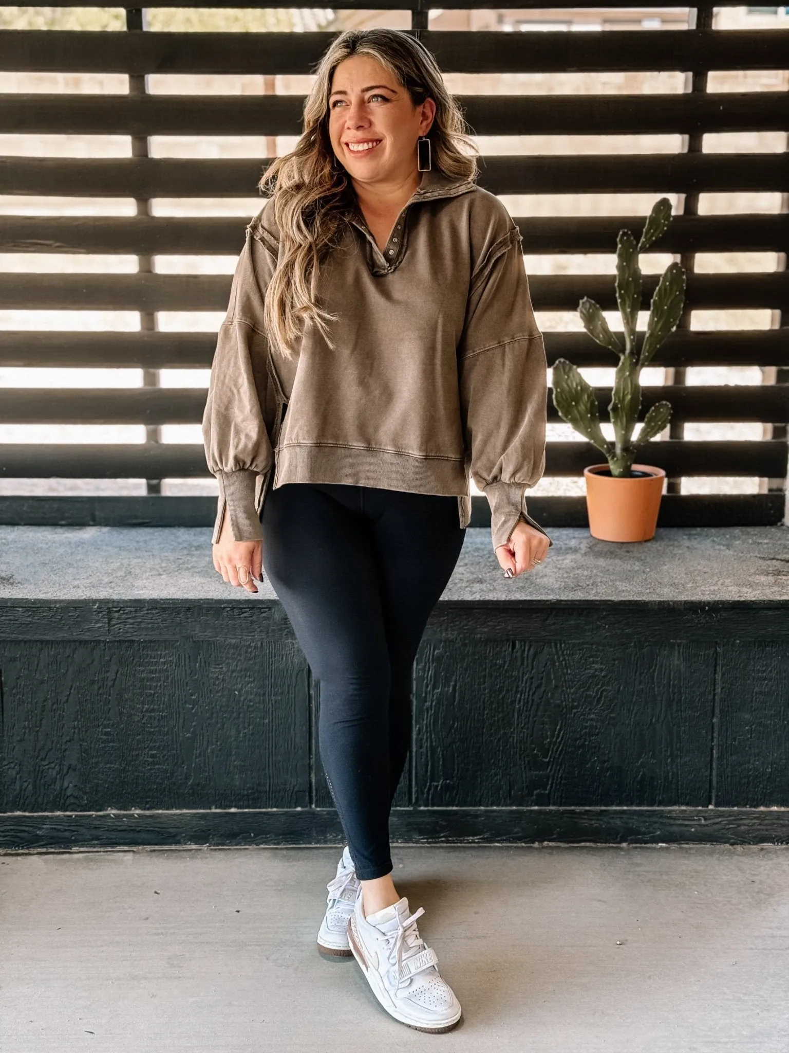 Getaway Luxe Athleisure Oversized Top, Washed Brown
