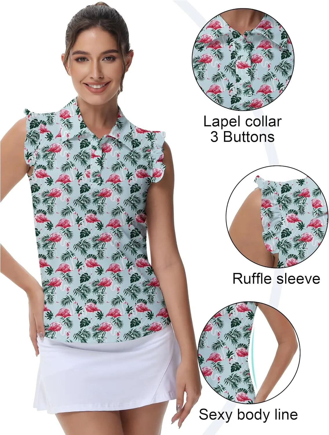 Gloryday Womens Sleeveless Golf Shirt Ruffle Sleeve Polo Shirts Moisture Wicking Golf Apparel Tennis Shirts Golf Tank Tops