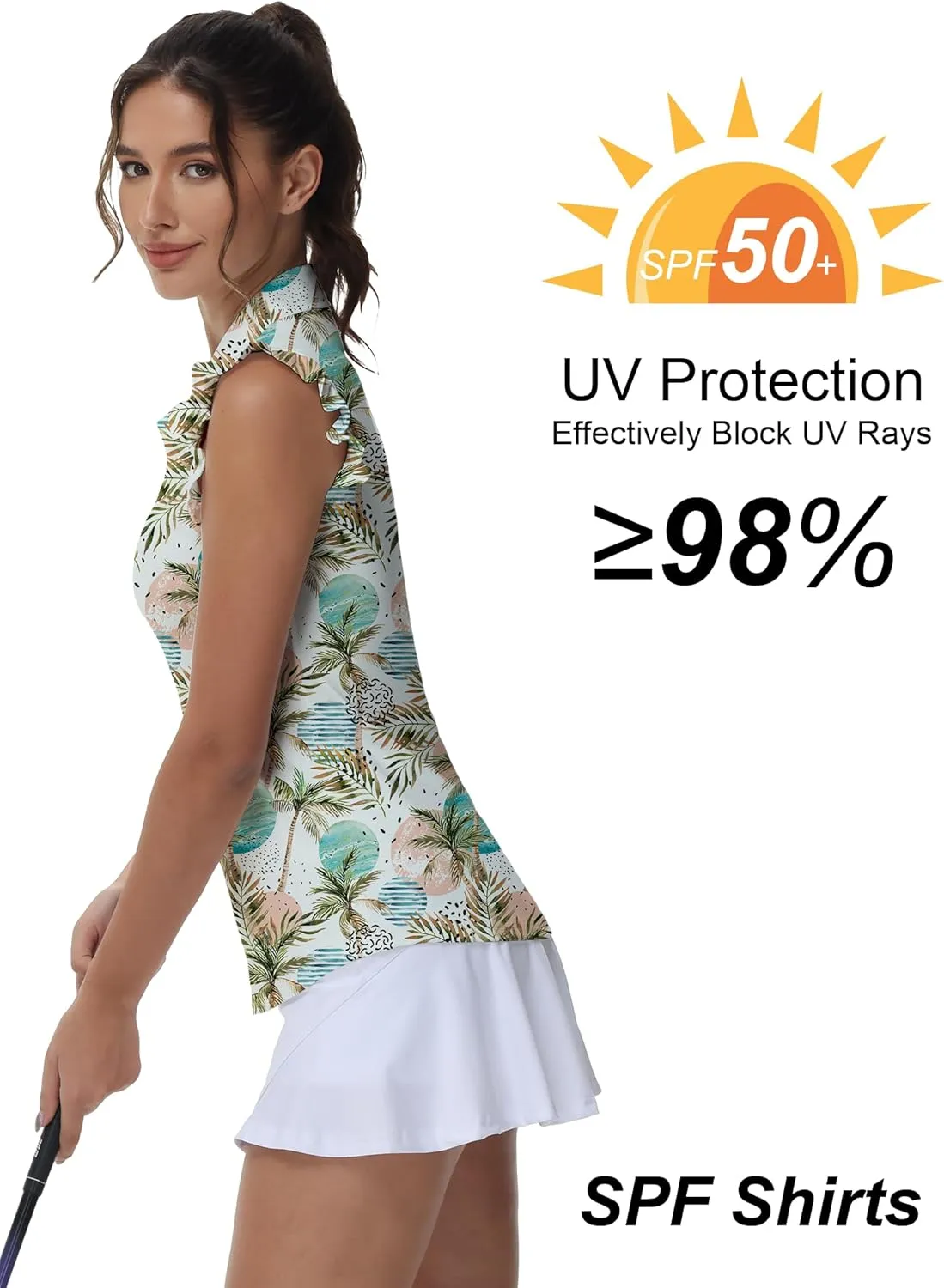 Gloryday Womens Sleeveless Golf Shirt Ruffle Sleeve Polo Shirts Moisture Wicking Golf Apparel Tennis Shirts Golf Tank Tops