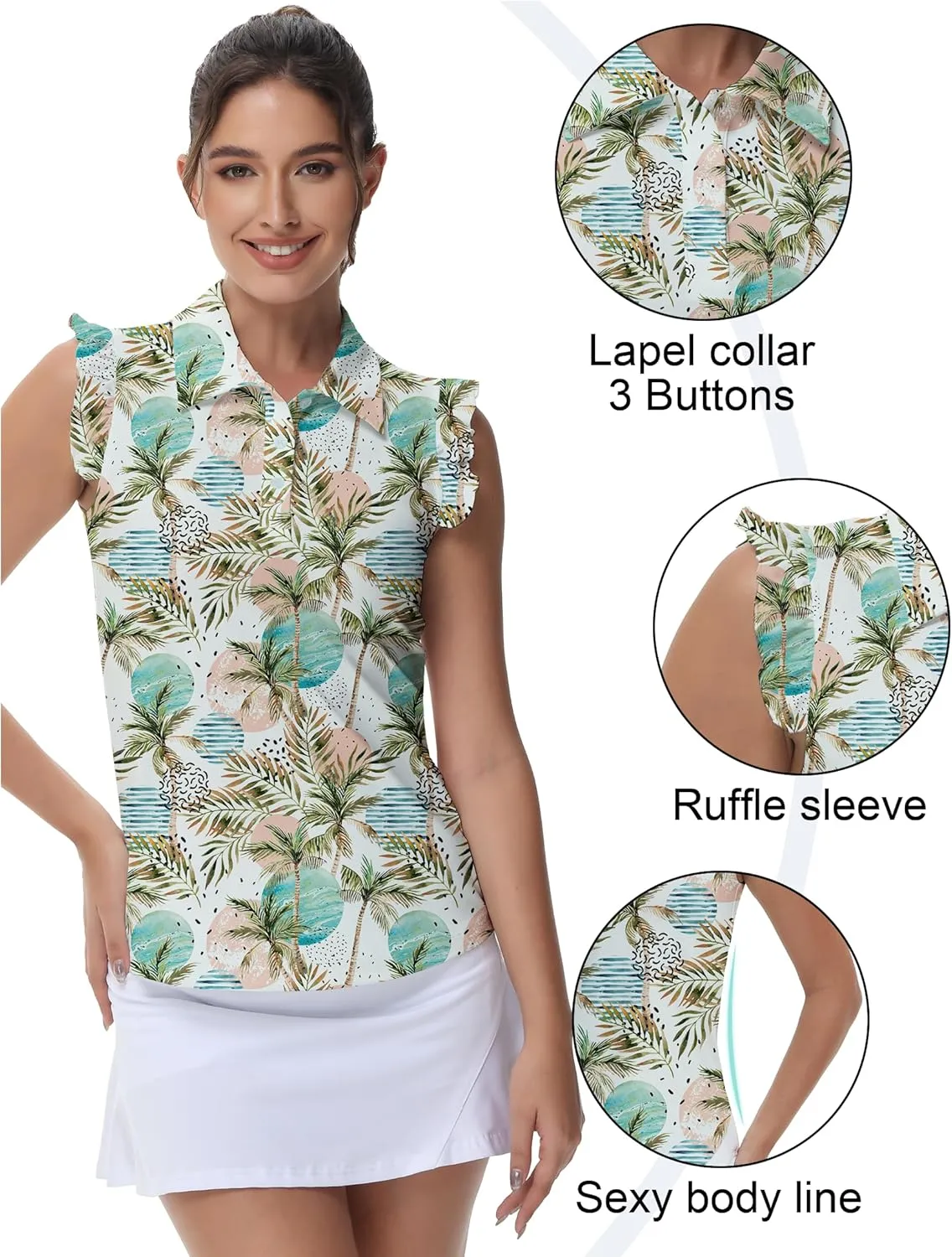 Gloryday Womens Sleeveless Golf Shirt Ruffle Sleeve Polo Shirts Moisture Wicking Golf Apparel Tennis Shirts Golf Tank Tops