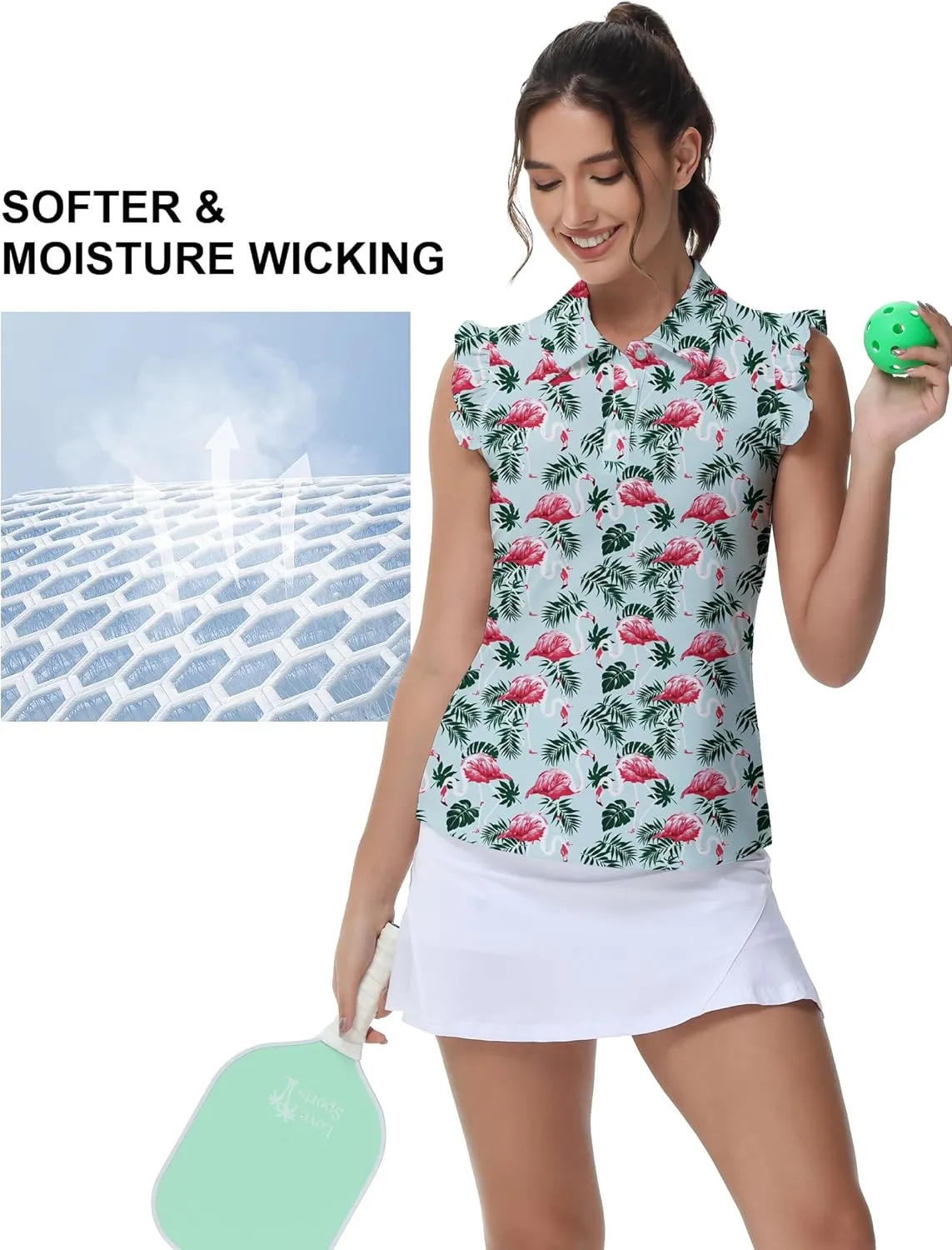 Gloryday Womens Sleeveless Golf Shirt Ruffle Sleeve Polo Shirts Moisture Wicking Golf Apparel Tennis Shirts Golf Tank Tops
