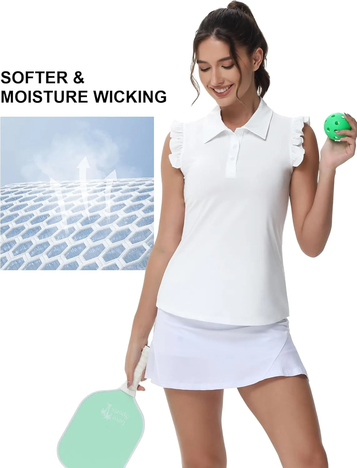Gloryday Womens Sleeveless Golf Shirt Ruffle Sleeve Polo Shirts Moisture Wicking Golf Apparel Tennis Shirts Golf Tank Tops
