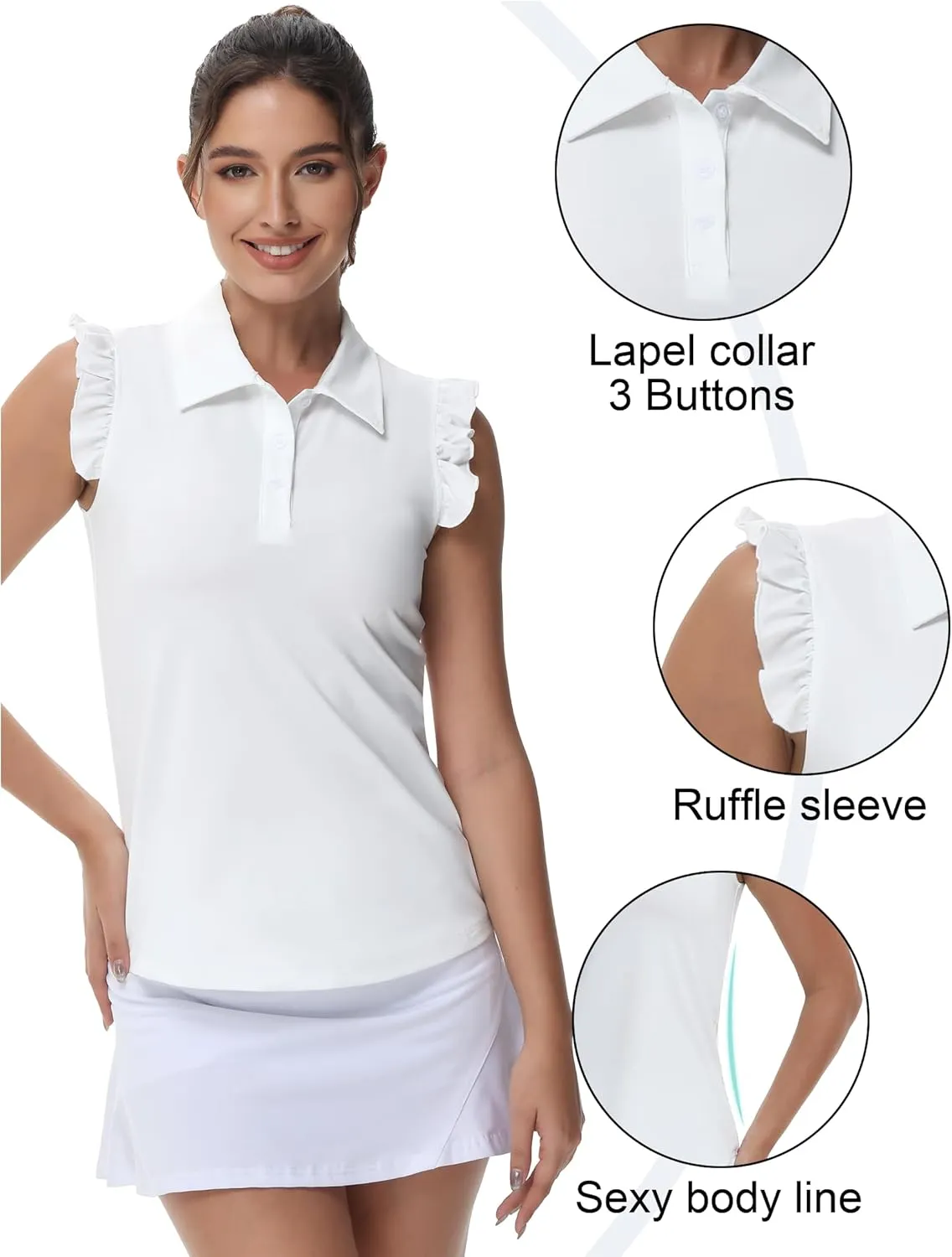 Gloryday Womens Sleeveless Golf Shirt Ruffle Sleeve Polo Shirts Moisture Wicking Golf Apparel Tennis Shirts Golf Tank Tops