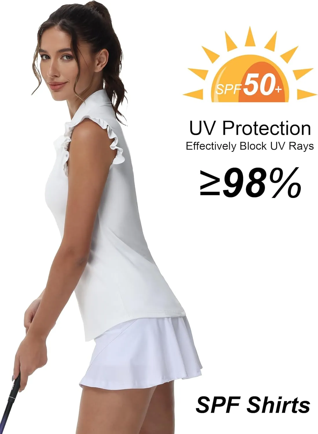 Gloryday Womens Sleeveless Golf Shirt Ruffle Sleeve Polo Shirts Moisture Wicking Golf Apparel Tennis Shirts Golf Tank Tops