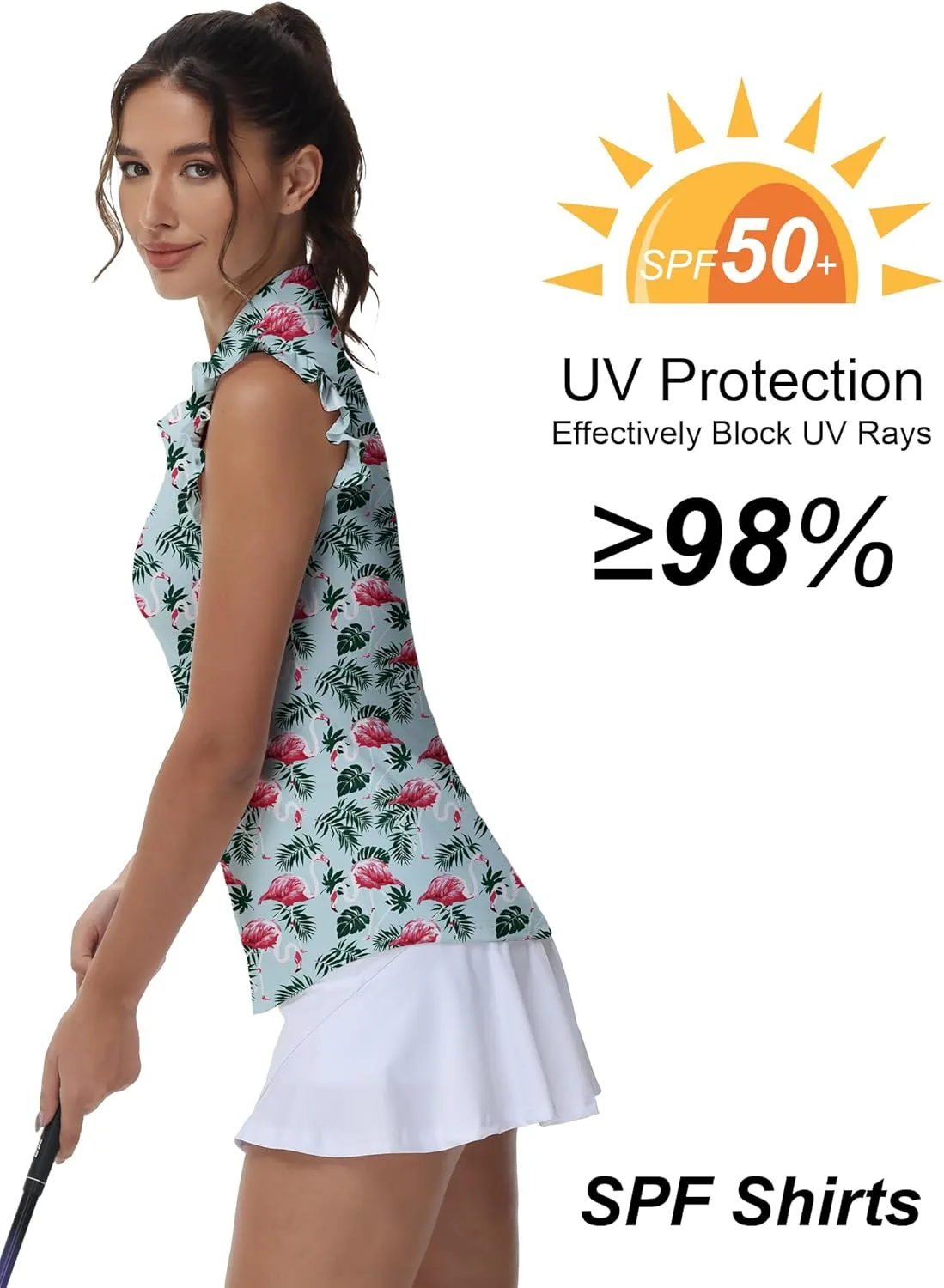 Gloryday Womens Sleeveless Golf Shirt Ruffle Sleeve Polo Shirts Moisture Wicking Golf Apparel Tennis Shirts Golf Tank Tops