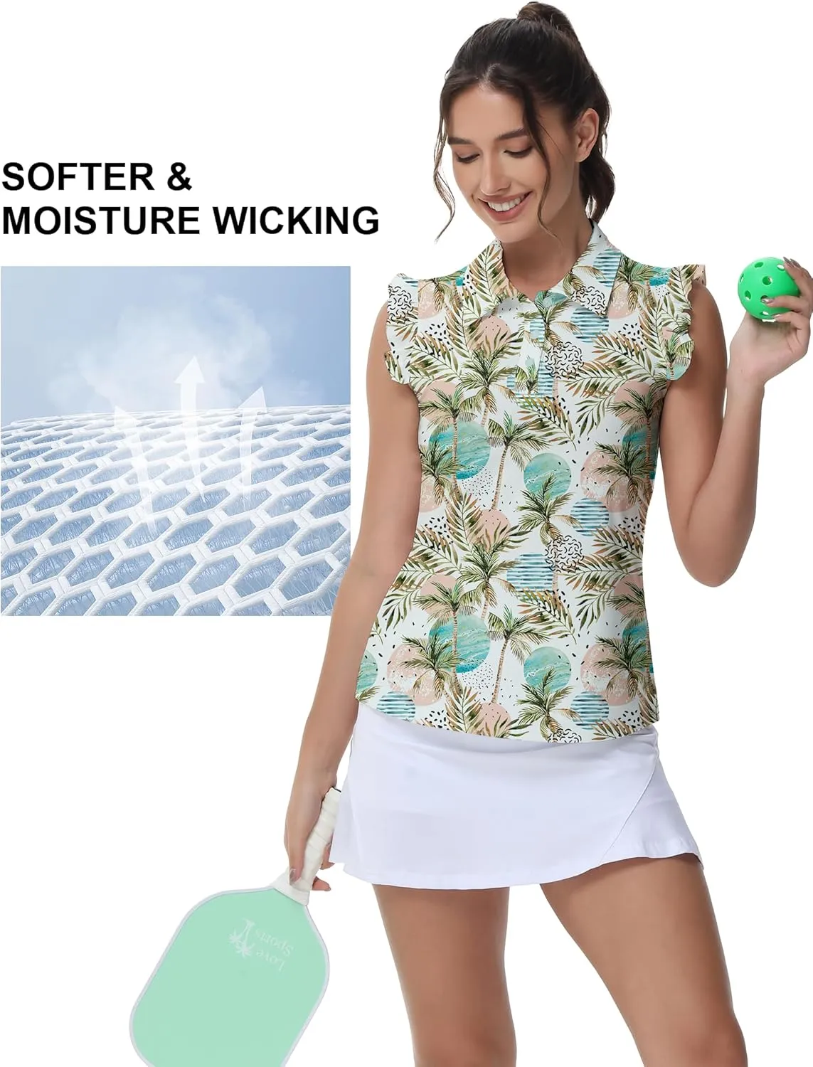 Gloryday Womens Sleeveless Golf Shirt Ruffle Sleeve Polo Shirts Moisture Wicking Golf Apparel Tennis Shirts Golf Tank Tops