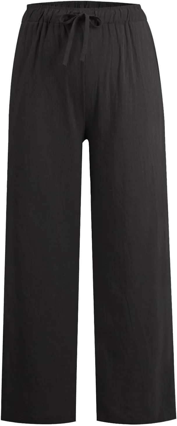 GOFULY Pants for Women Trendy Elastic Waist Drawstring Sumemr Pants Straight Wide Leg High Waisted with Pockets Slacks Clothe