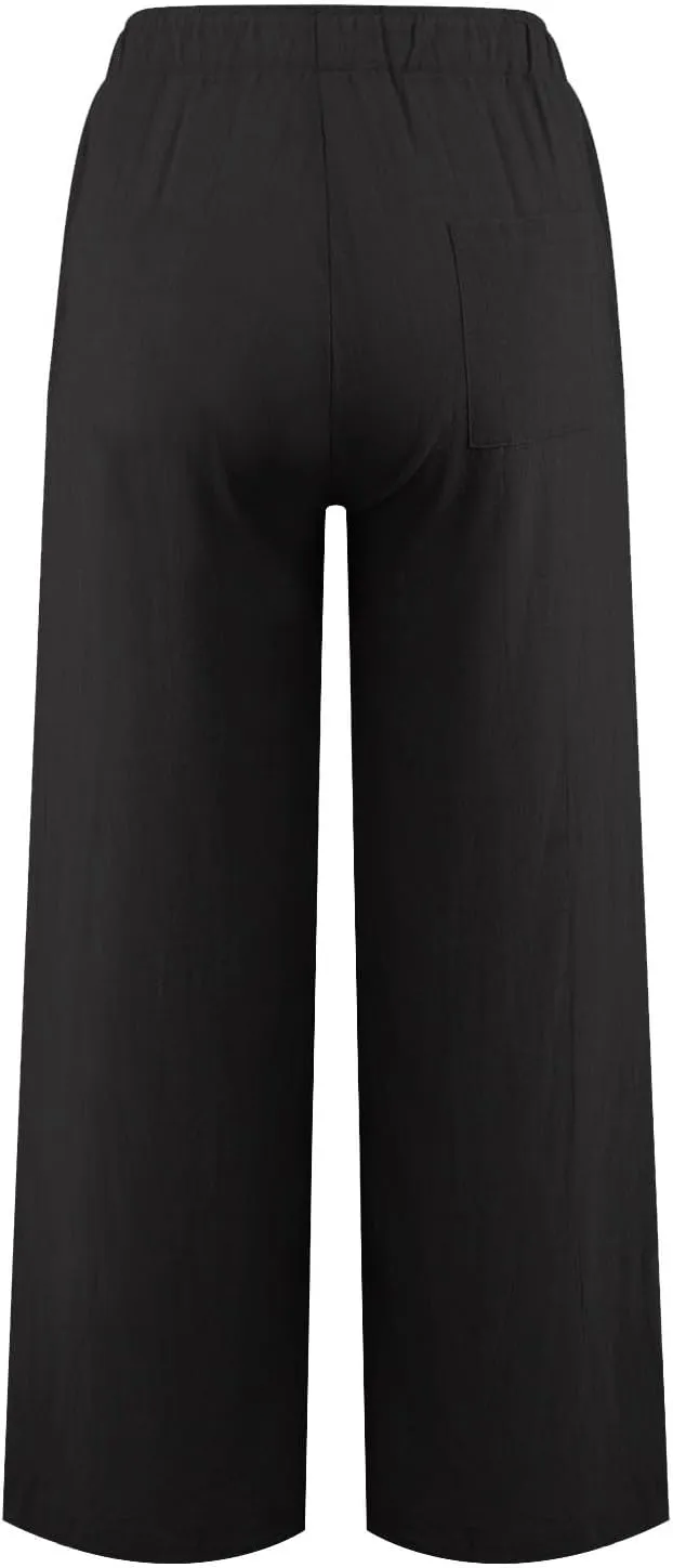 GOFULY Pants for Women Trendy Elastic Waist Drawstring Sumemr Pants Straight Wide Leg High Waisted with Pockets Slacks Clothe