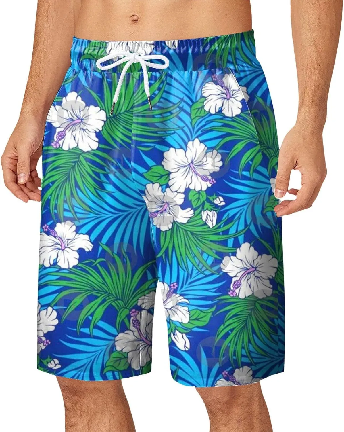 Hawaiian Shorts for Men Funny Print Casual Fashion Beach Shorts with Pockets Elastic Waist Drawstring Floral Board Shorts
