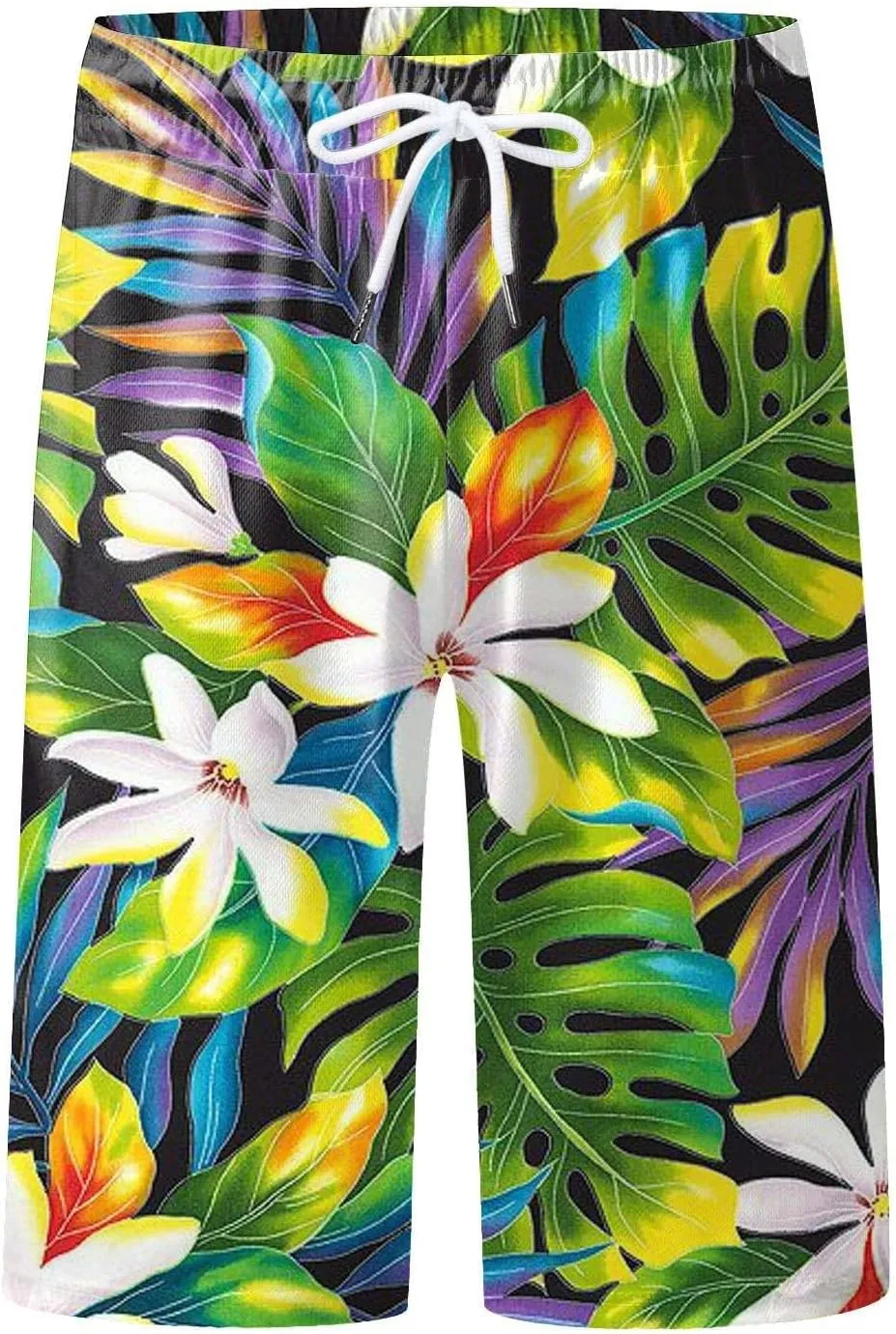 Hawaiian Shorts for Men Funny Print Casual Fashion Beach Shorts with Pockets Elastic Waist Drawstring Floral Board Shorts