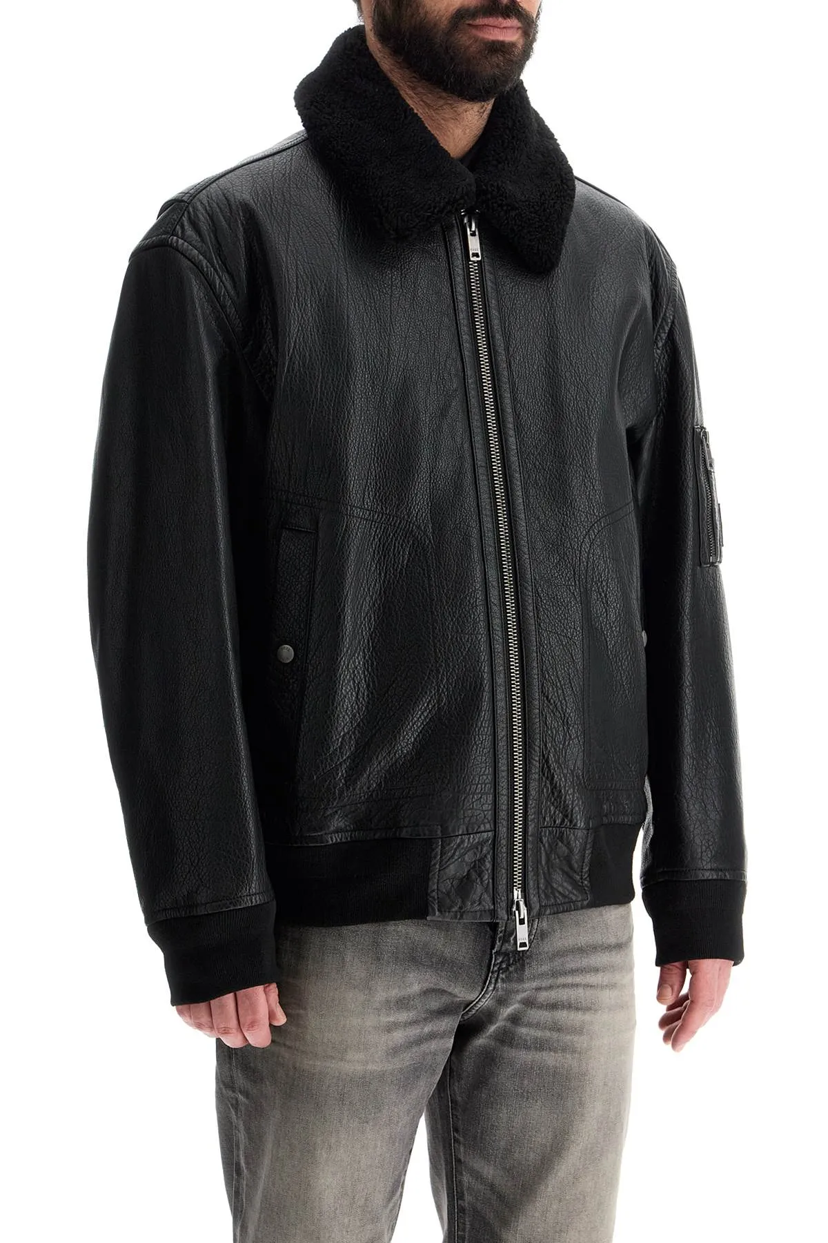High-Collar Zip Leather Jacket